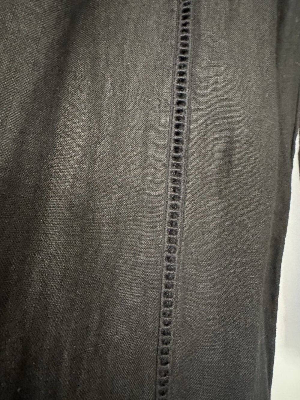 Zara Women Linen Black Wide Leg Pull On Large Pants Split Open Knit Crochet Hem - Picture 10 of 12